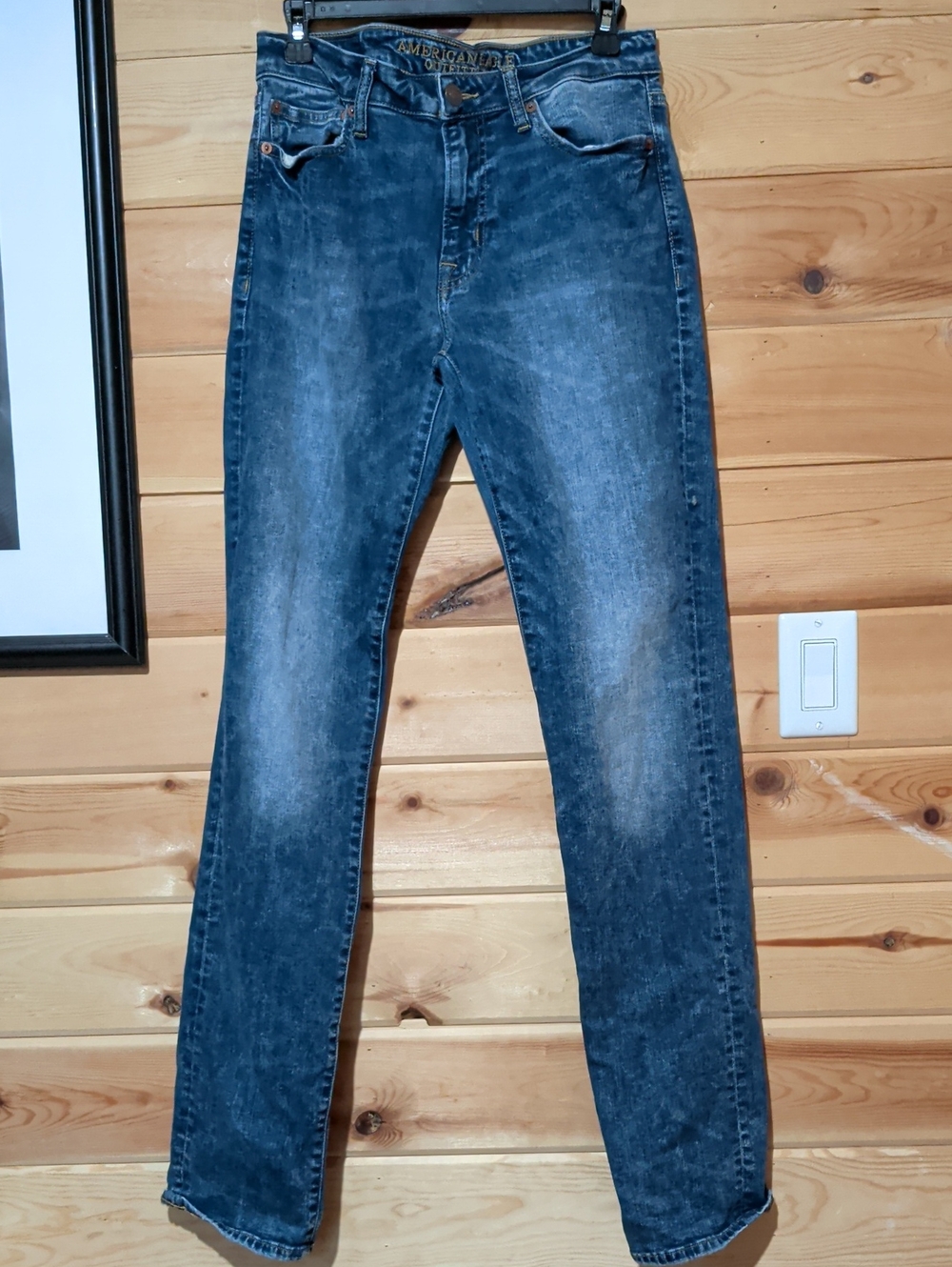 American Eagle Outfitters Men's Dark Blue Washed Slim Straight Jeans